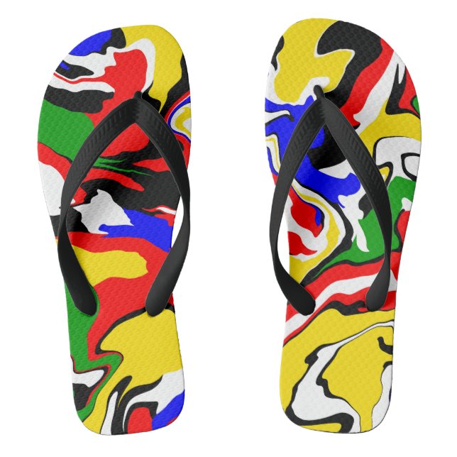 Red, Yellow, Black, Blue and Green Swirls  Thongs (Footbed)