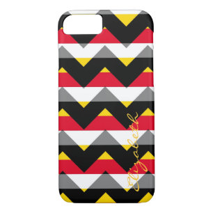 Red, Yellow, Black Chevron Stripes Monogram iPhone 8/7 Case