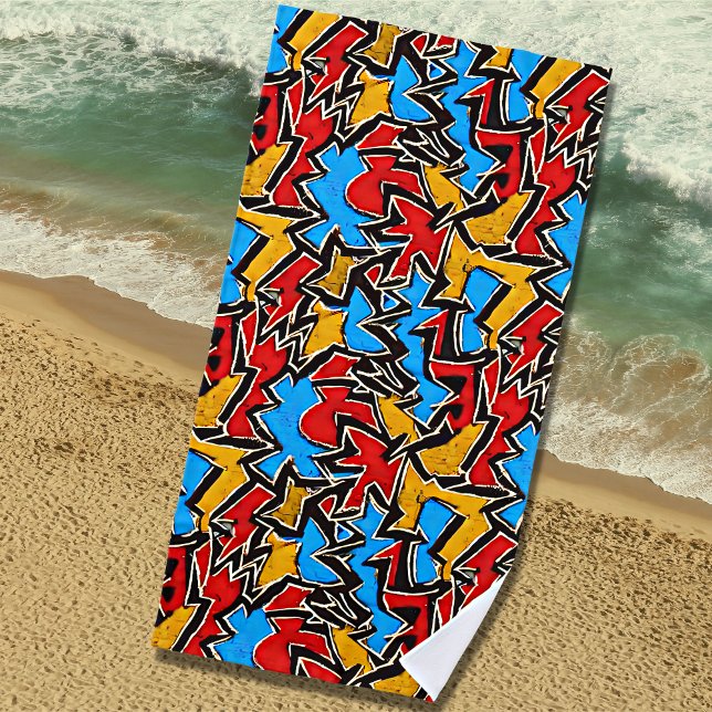 Red Yellow Black Graffiti on Blue Beach Towel (Creator Uploaded)