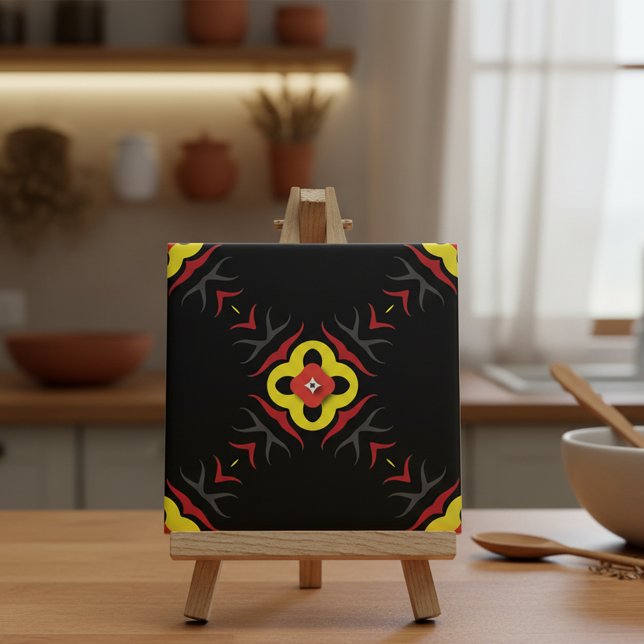 Red Yellow Black Grey Ethnic Abstract Geometric Ceramic Tile (Creator Uploaded)