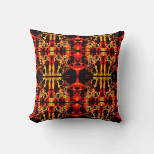 Red Yellow Black Ornate Mosaics Large Art Tiles Cushion
