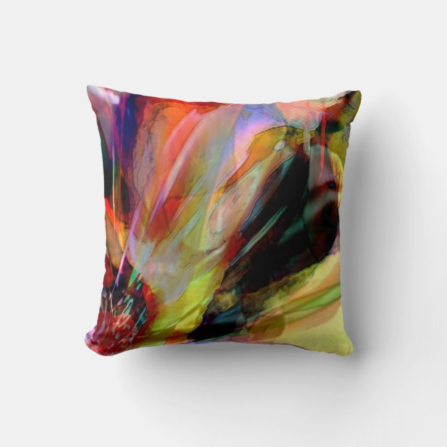 Red, Yellow, Black Surrealistic Flower Design Cushion (Front)