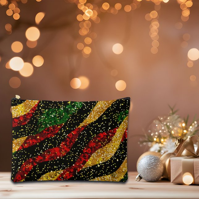 Red Yellow Black Waves of Festive Glitter Accessory Pouch (Creator Uploaded)