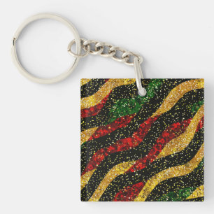 Red Yellow Black Waves of Festive Glitter Key Ring