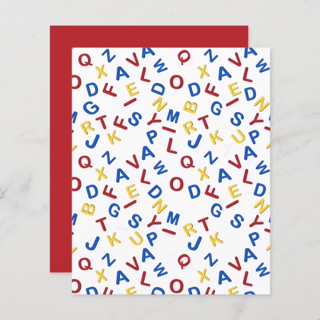 Red Yellow Blue ABC Letters Scrapbook Paper (Front/Back)