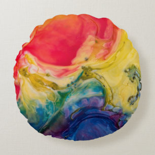 Red Yellow Blue Abstract Painting Round Cushion