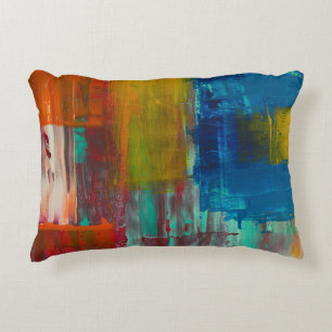 RED YELLOW BLUE AND WHITE ABSTRACT PAINTING DECORATIVE CUSHION
