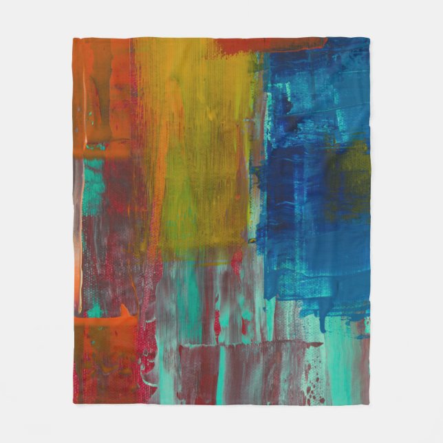 RED YELLOW BLUE AND WHITE ABSTRACT PAINTING FLEECE BLANKET (Front)