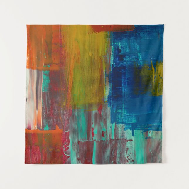 RED YELLOW BLUE AND WHITE ABSTRACT PAINTING TAPESTRY (Front)