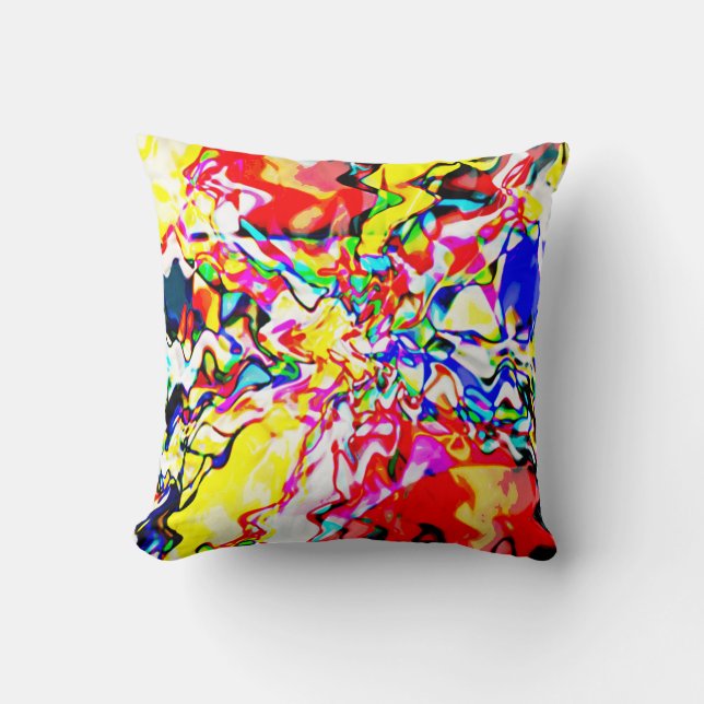 Red Yellow Blue Black Contemporary Abstract Flower Cushion (Front)