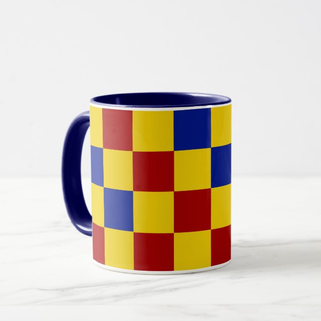 Red Yellow Blue Chequered Pattern Design  Mug (Front Left)