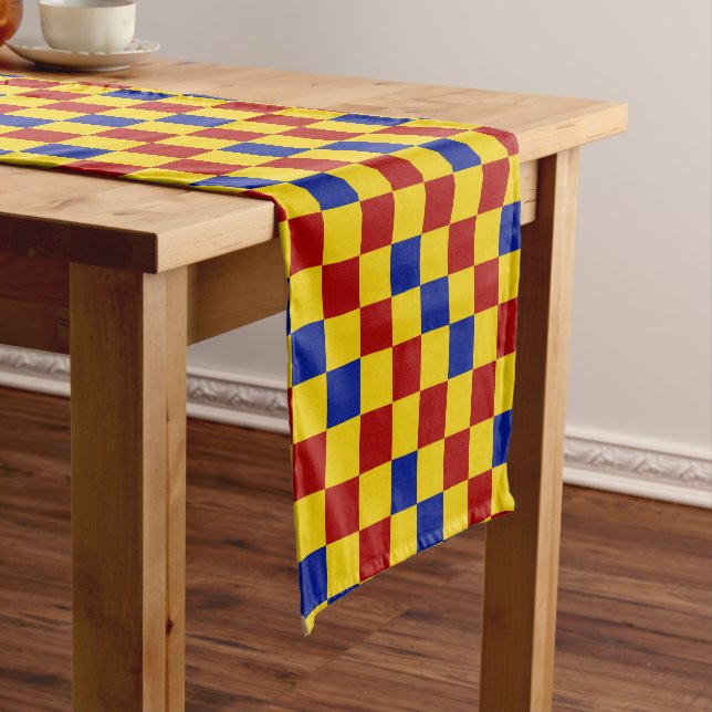 Red Yellow Blue Chequered Pattern Design  Short Table Runner (In Situ)