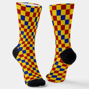 Red Yellow Blue Chequered Pattern Design Socks