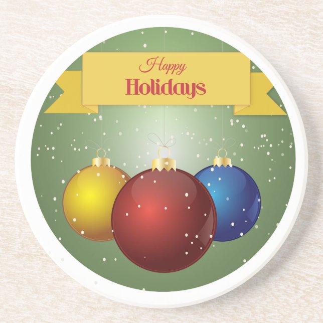 Red Yellow & Blue Christmas Balls Design Coasters (Front)