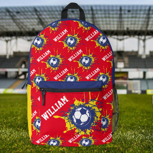 Red yellow blue football soccer splat custom printed backpack