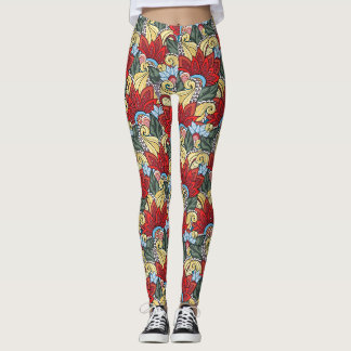Red Yellow Blue Green Flowers And Swirl Leggings