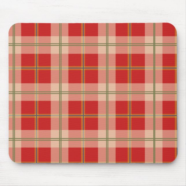 Red Yellow Blue Green Plaid Mousepad (Front)
