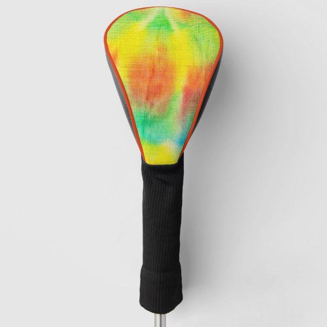 Red yellow blue green tie dye golf head cover (Front)