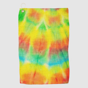 Red yellow blue green tie dye golf towel