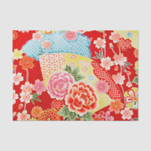 Red Yellow Blue Japanese Kimono Floral Decoupage Tissue Paper