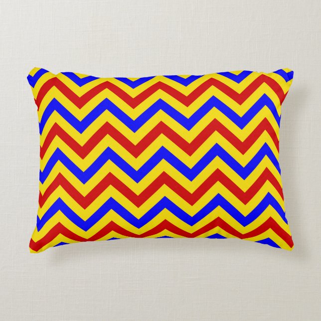 Red Yellow Blue Large Chevron ZigZag Pattern Decorative Cushion (Front)