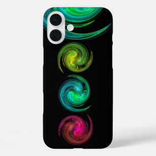 RED YELLOW BLUE LIGHT VORTEX Fractal Art, Black iPhone 16 Plus Case