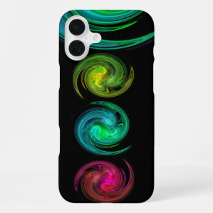 RED YELLOW BLUE LIGHT VORTEX Fractal Art, Black iPhone Case