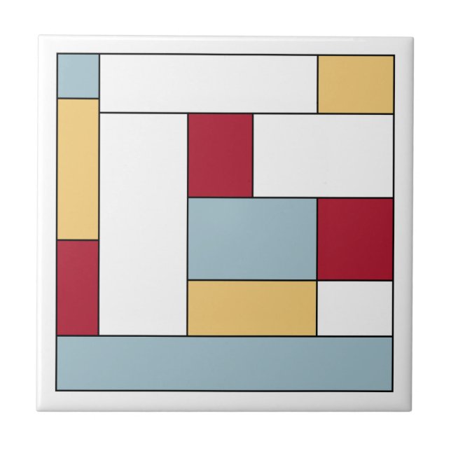 Red Yellow Blue Mid Century Colour Block Ceramic Tile (Front)