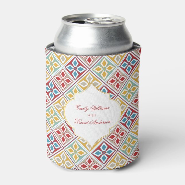 Red Yellow Blue Moroccan Tiles Pattern  Can Cooler (Can Front)