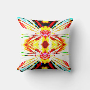 Red Yellow Blue on White Abstract Sunflower Motif Cushion