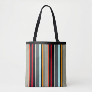 Red Yellow Blue Silver Grey Striped Pattern Tote Bag