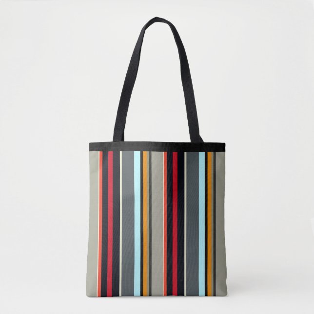 Red Yellow Blue Silver Grey Striped Pattern Tote Bag (Front)