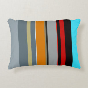 Red Yellow Blue Silver Multicolor Striped Pattern Decorative Cushion
