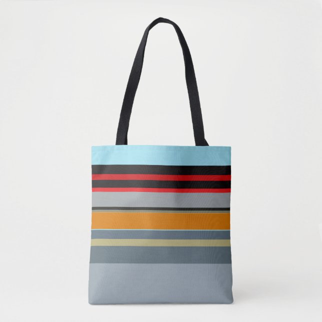 Red Yellow Blue Silver Multicolor Striped Pattern Tote Bag (Front)