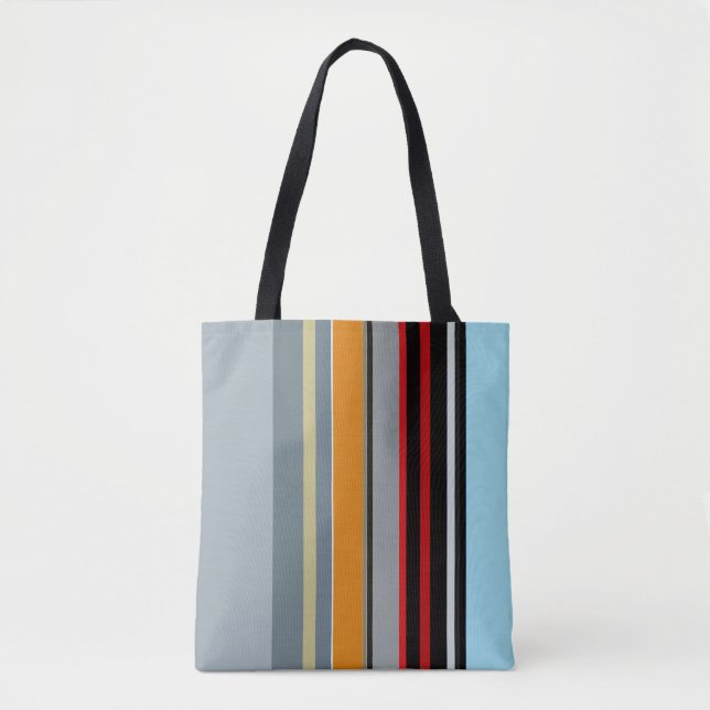 Red Yellow Blue Silver Multicolor Striped Pattern Tote Bag (Front)