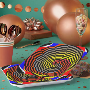 Red Yellow Blue Spiral by Kenneth Yoncich Paper Plate