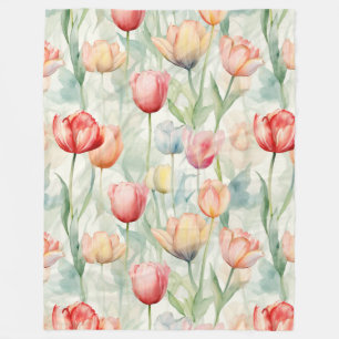 Red Yellow Blue Tulip Flowers Fleece Blanket