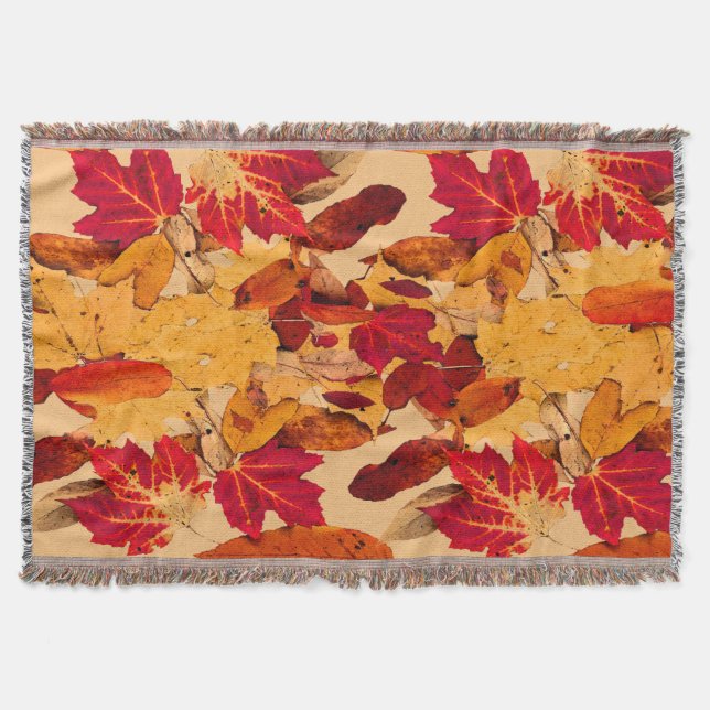 Red Yellow Brown Orange Autumn Leaves Throw Blanket (Front)