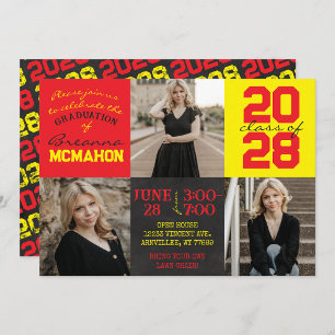 Red & Yellow Chalkboard 3 Photo Graduation Invitation
