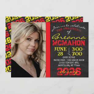 Red & Yellow Chalkboard Graduation Photo Invitation
