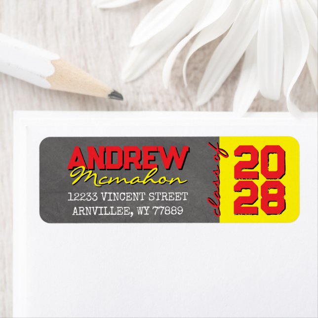 Red & Yellow Chalkboard Graduation Return Address Label (Insitu)