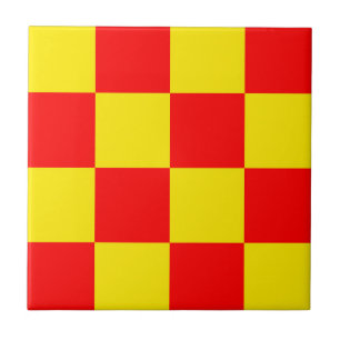 Red Yellow Check Chequered Pattern Design  Ceramic Tile