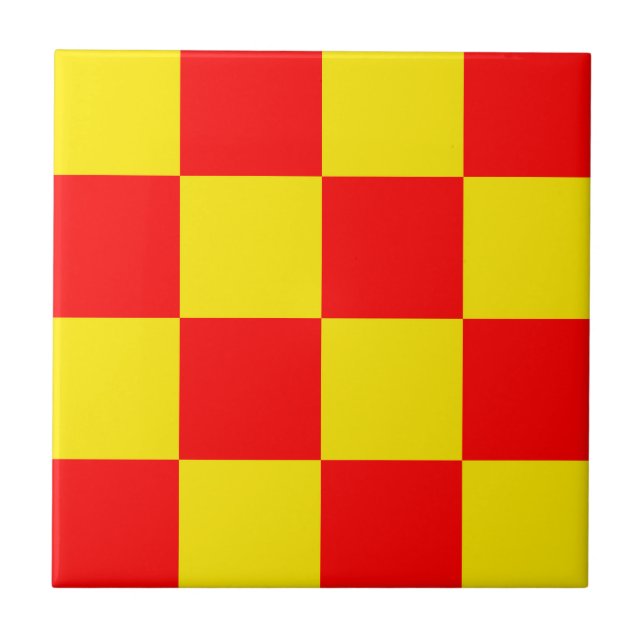 Red Yellow Check Chequered Pattern Design  Ceramic Tile (Front)