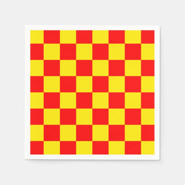 Red Yellow Check Chequered Pattern Design  Napkin (Front)
