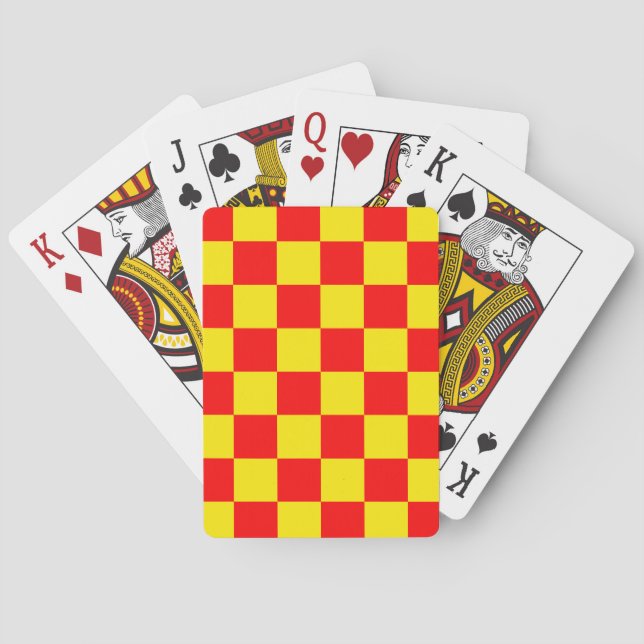 Red Yellow Check Chequered Pattern Design  Playing Cards (Back)