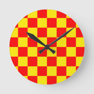 Red Yellow Check Chequered Pattern Design  Round Clock