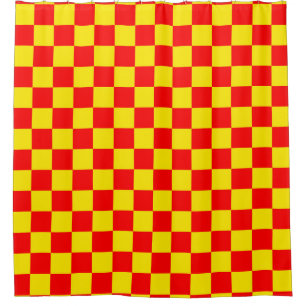 Red Yellow Check Chequered Pattern Design Shower Curtain