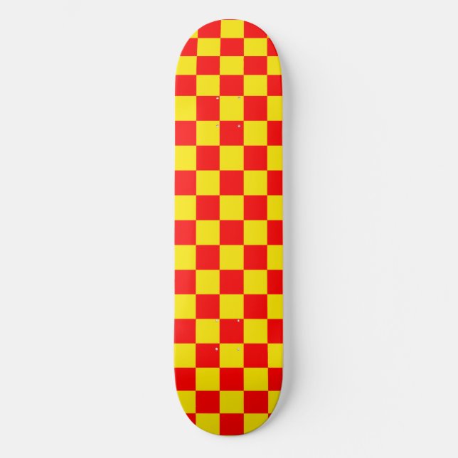Red Yellow Check Chequered Pattern Design  Skateboard (Front)