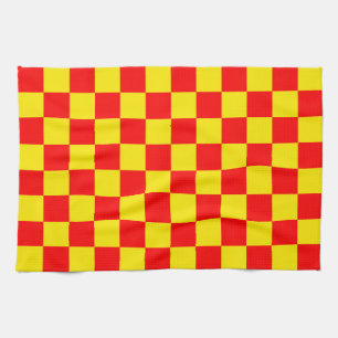 Red Yellow Check Chequered Pattern Design Tea Towel