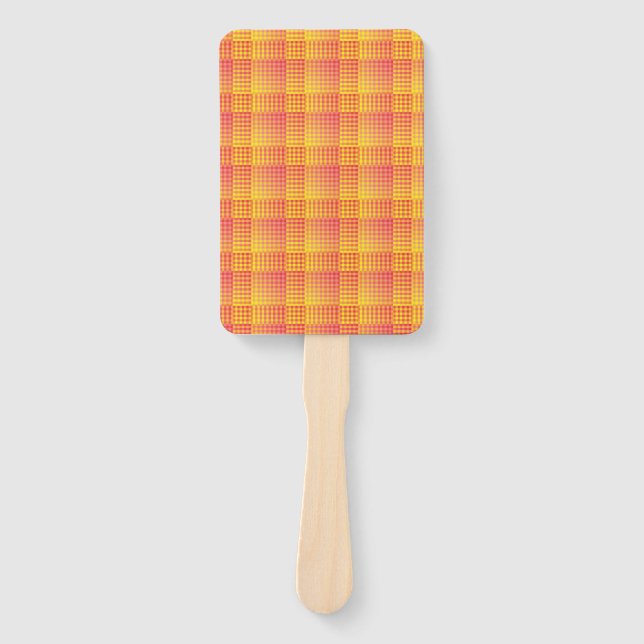 Red Yellow Checker Abstract Pattern Hand Fan (Front)